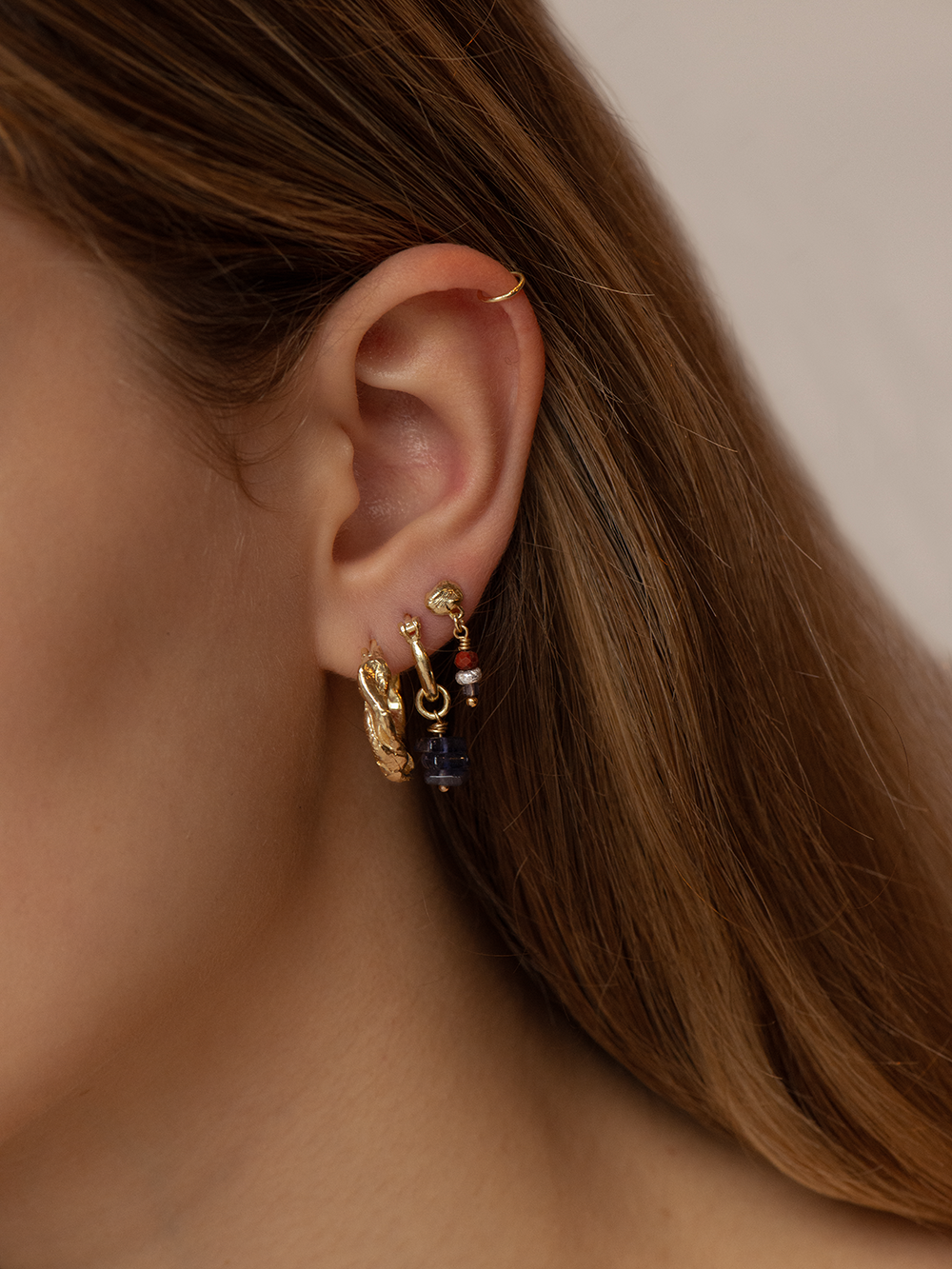 Island stud - Mixed gemstones | Gold Plated Silver