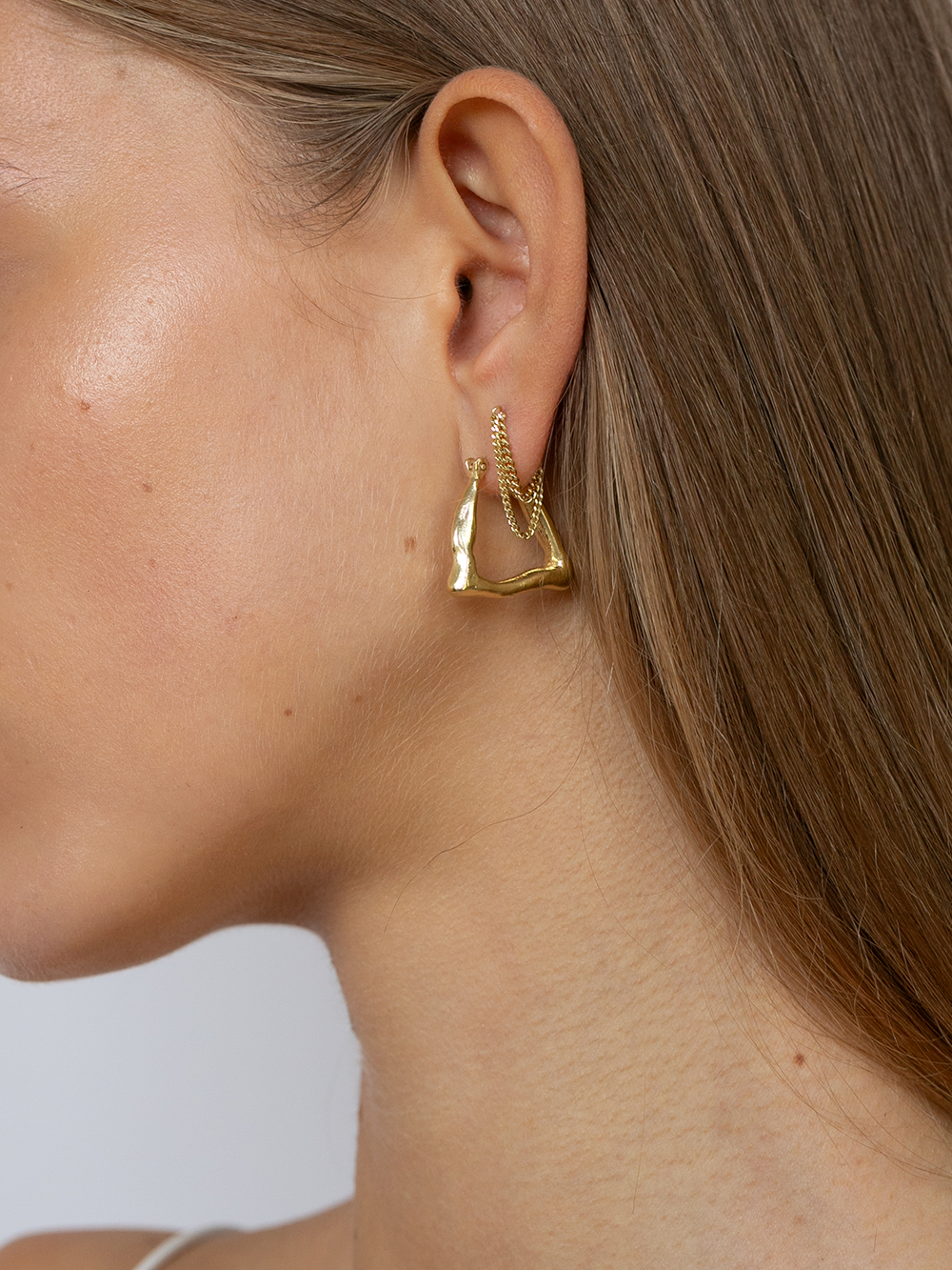 Double chain stud | 14K Gold Plated